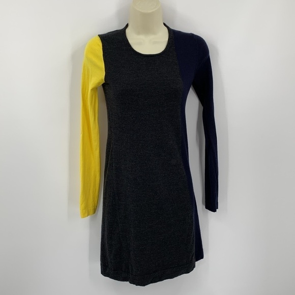 Theory colorblock sweaterdress dress wool blend gray navy blue yellow X-Small XS - Picture 1 of 4